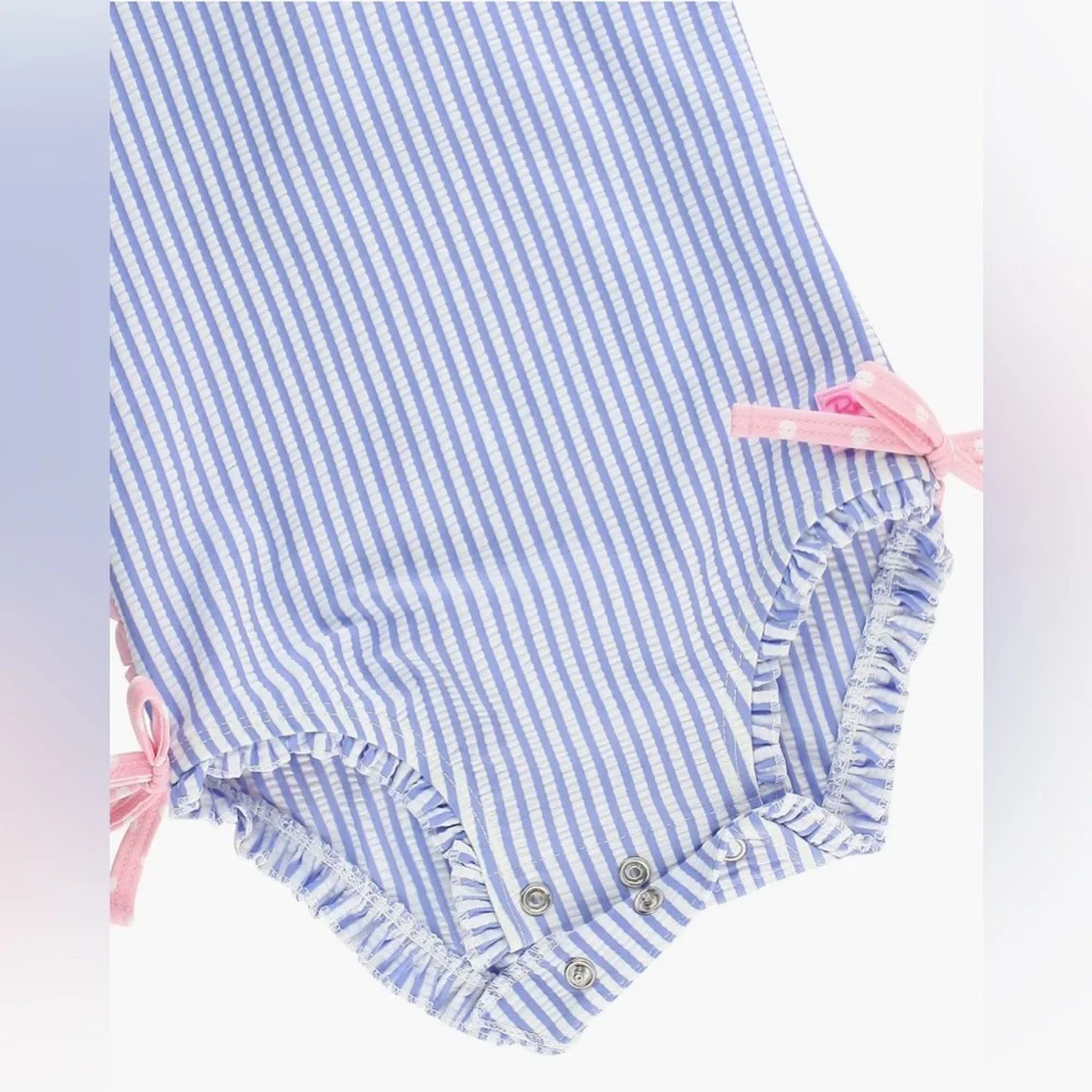 Ruffle Butts Seersucker One-Piece Rashguard Swimsuit NWOT 3-6 months